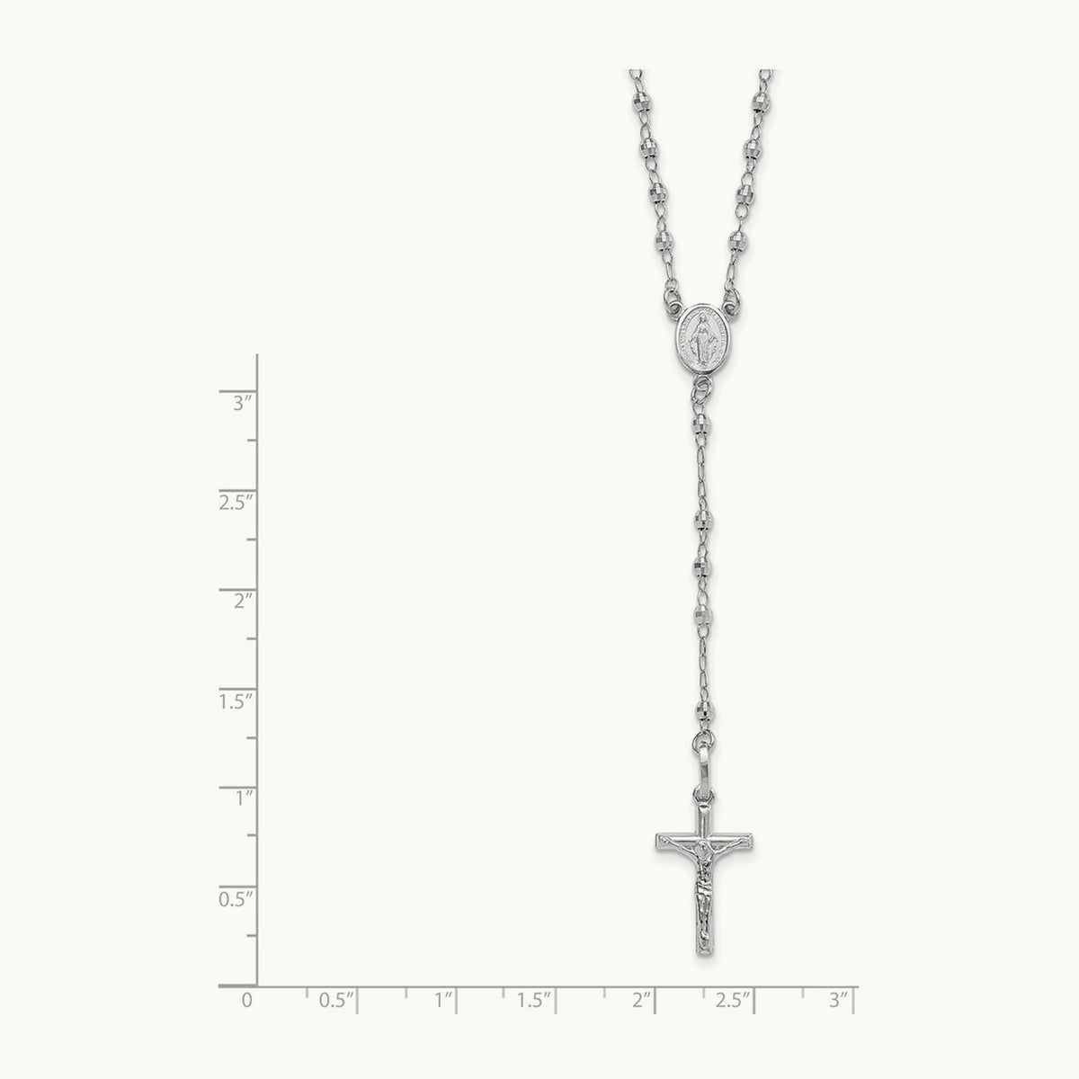 Polished Faceted Beads Rosary Necklace — 14K White Gold