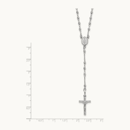 Polished Faceted Beads Rosary Necklace — 14K White Gold