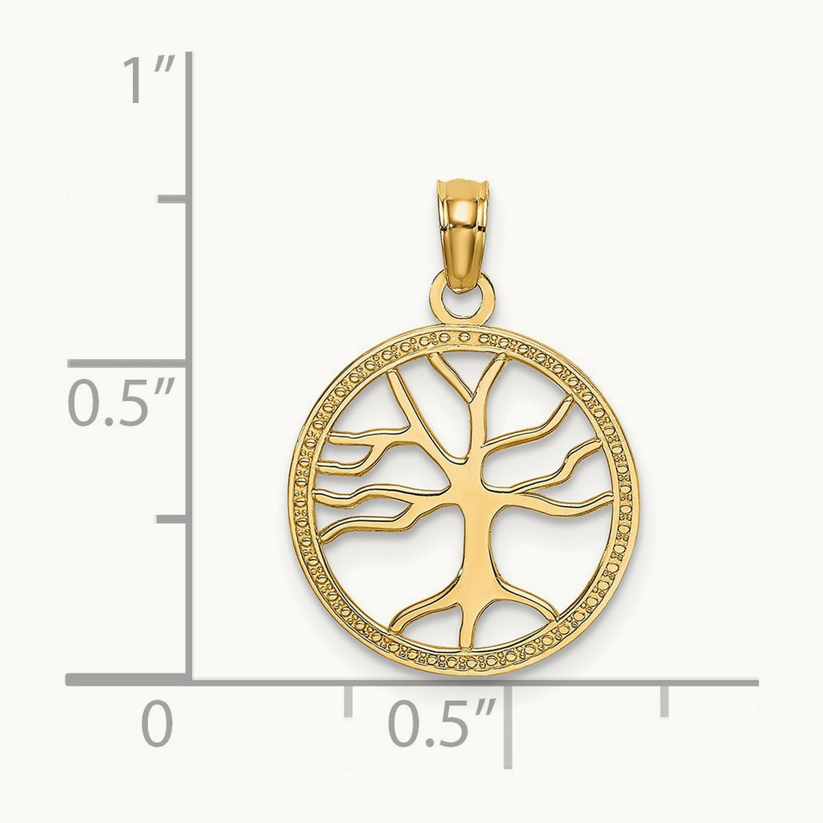 Small Tree of Life In Round Frame Charm — 14K Yellow Gold