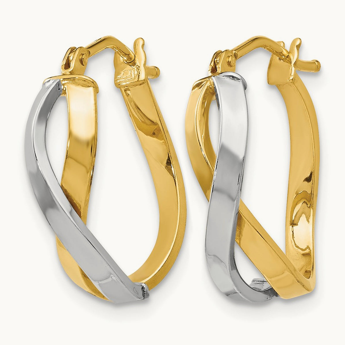 Polished Bypass Hoop Earrings, 14K with Rhodium — Leslie's