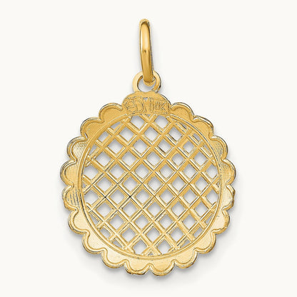 w/Rhodium D/C Sunflower Pendant Charm, 14K