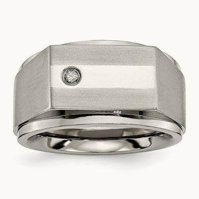 Satin and Polished 1/20ct Diamond Signet Band, Titanium