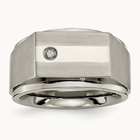 Satin and Polished 1/20ct Diamond Signet Band, Titanium