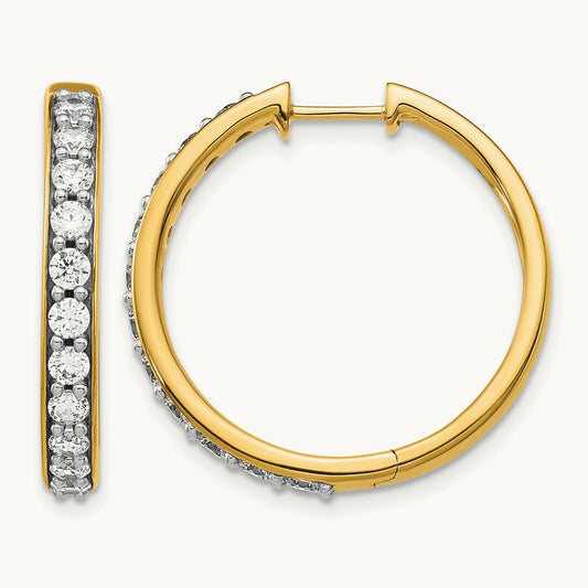 Hinged Hoop Earrings, 1.50 ct tw Lab-Grown Diamond — 14K Yellow Gold