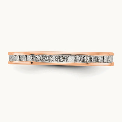 Polished 1ct Princess Channel Set Diamond Eternity Band, 14K Gold in 14K Rose Gold