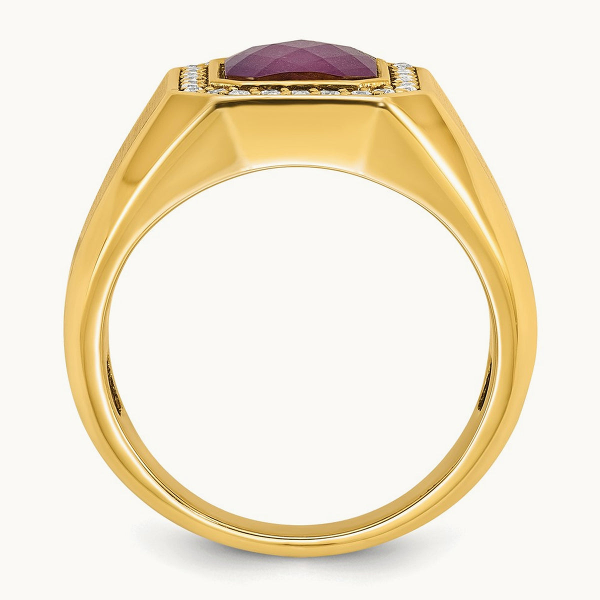 IBGoodman Men's Satin Ruby Doublet Stone and Diamond Complete Ring, 14K