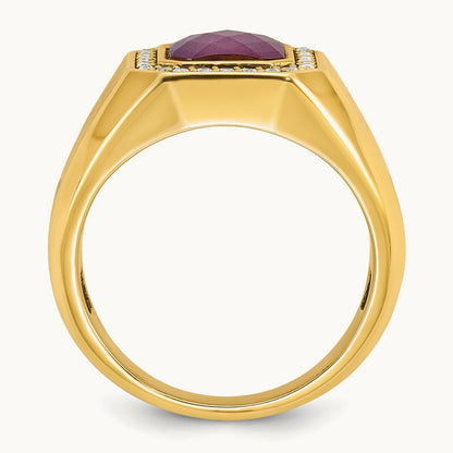 IBGoodman Men's Satin Ruby Doublet Stone and Diamond Complete Ring, 14K