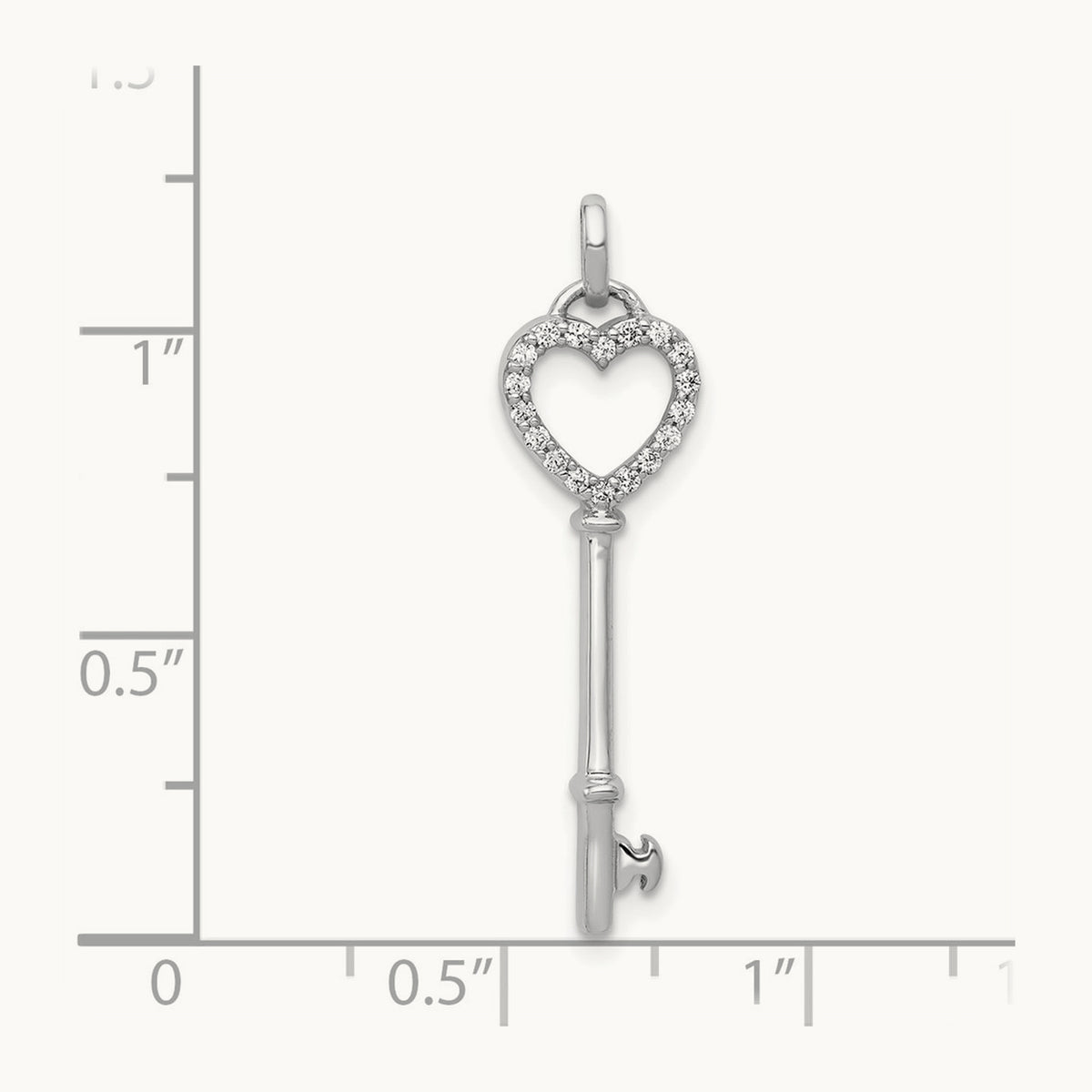 Diamond Heart Key Pendant, 14K White Gold