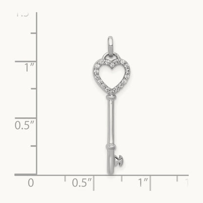 Diamond Heart Key Pendant, 14K White Gold