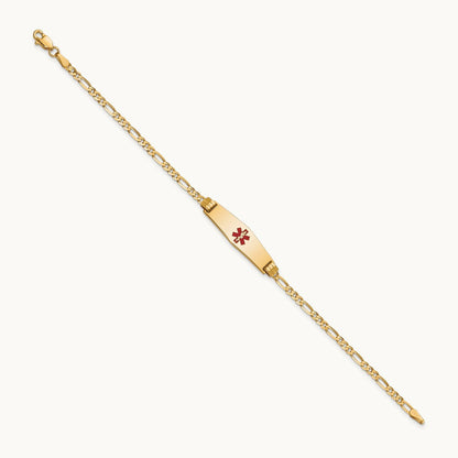 Medical Soft Diamond Shape Red Enamel Figaro ID Bracelet, 14K