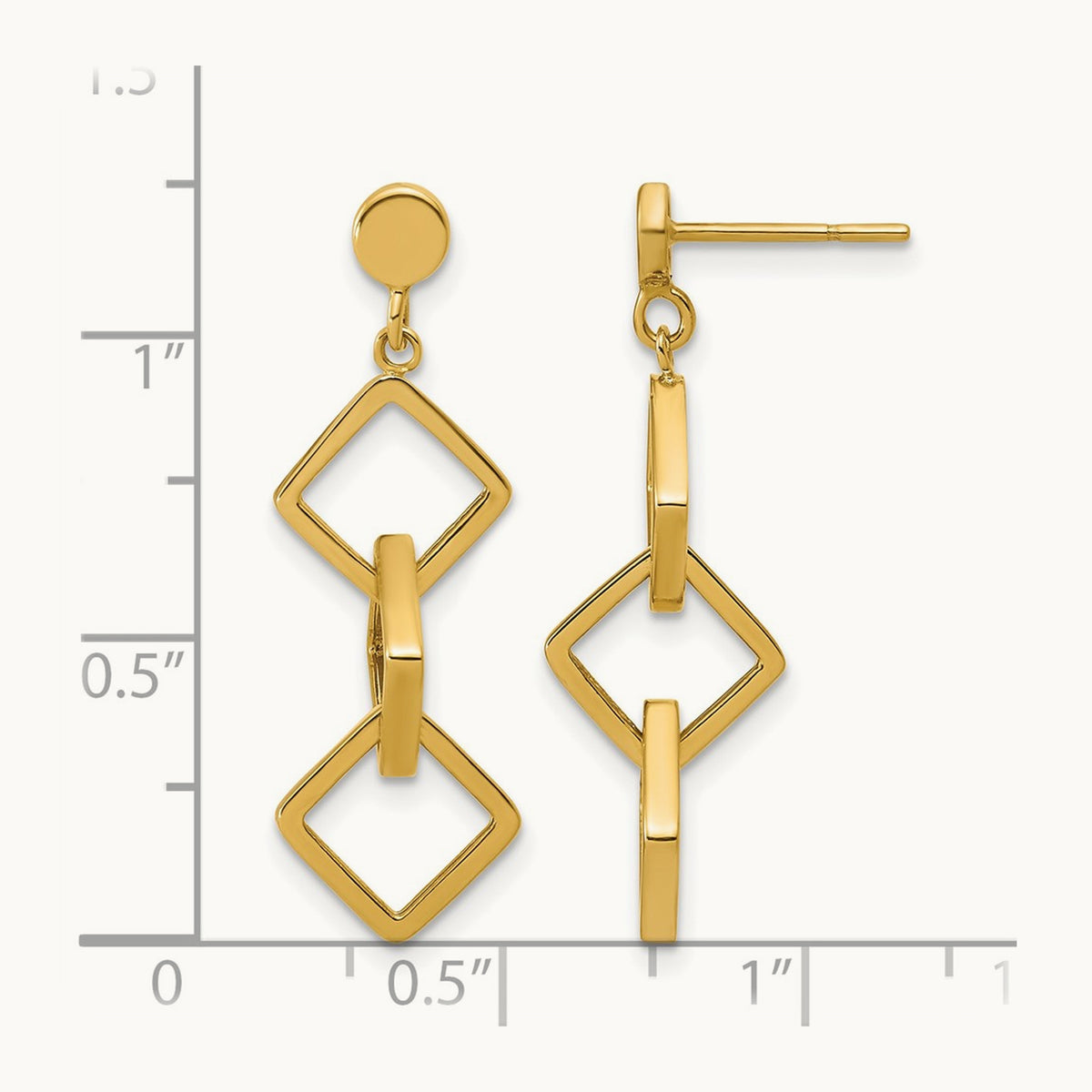 Polished Square link Dangle Post Earrings, 14K — Leslie's