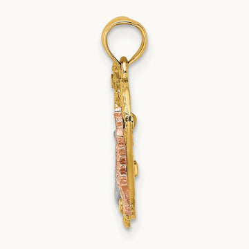 w/Rhodium LOVE w/Doves Heart Charm, 14K Yellow with Rose Gold