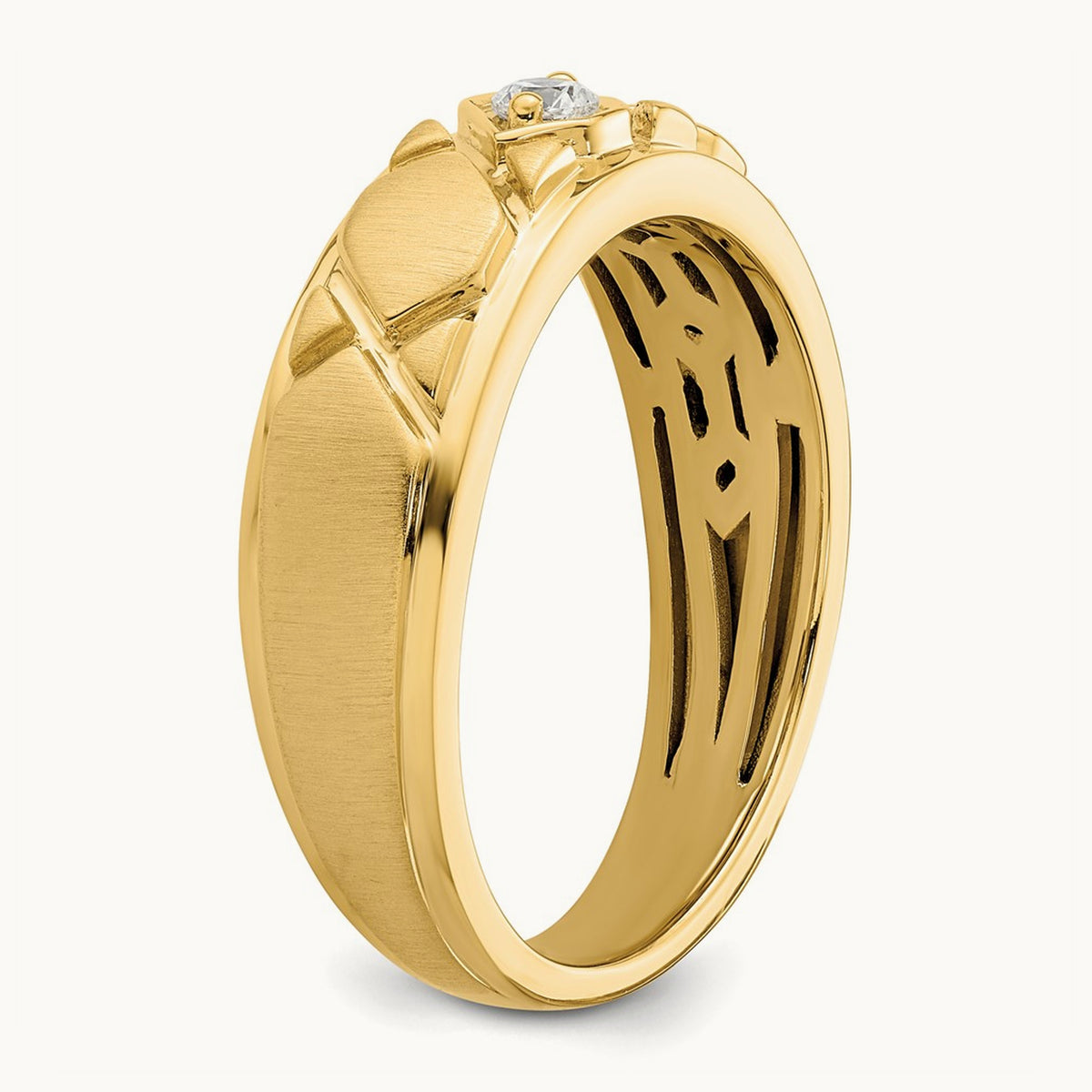 Grooved Complete Diamond Mens Wedding Band, 14K