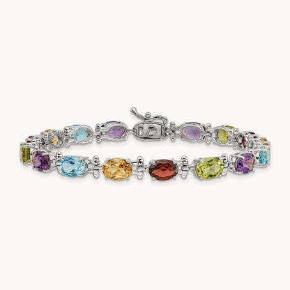 Rainbow Gemstone Bracelet, 14K White Gold
