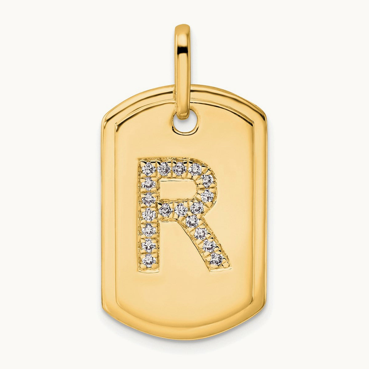 Diamond Dog Tag Charm — 14K Yellow Gold, R