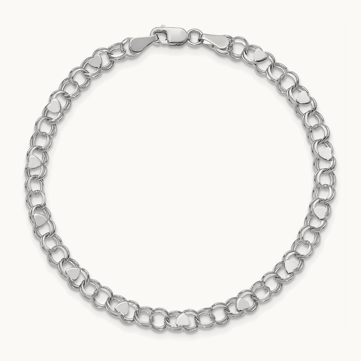 Double Link Heart Charm Bracelet — 14K White Gold