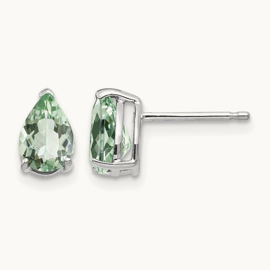 7x5 Pear Green Quartz Earrings, 14K White Gold