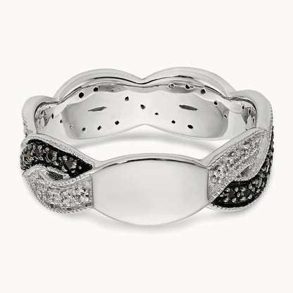 Black and White Diamond Band, 14K White Gold