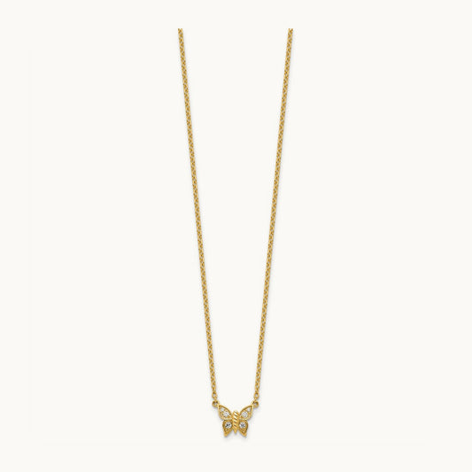 Polished Diamond Butterfly Necklace, 14K