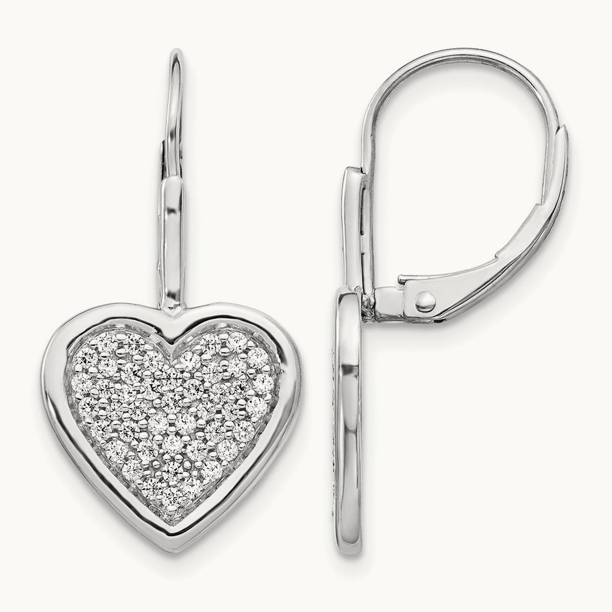 Diamond Fancy Heart Leverback Earrings, 14K White Gold