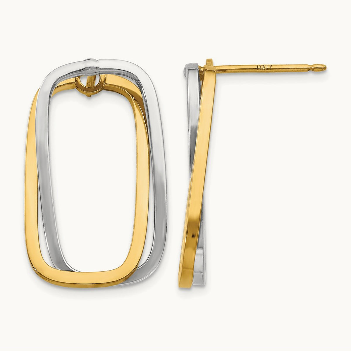 Fancy Versatile Rectangle Post Earrings, 14K Two-tone
