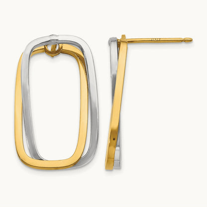 Fancy Versatile Rectangle Post Earrings, 14K Two-tone