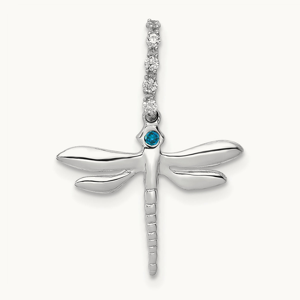 Blue and White Diamond Dragonfly Pendant, 14K White Gold