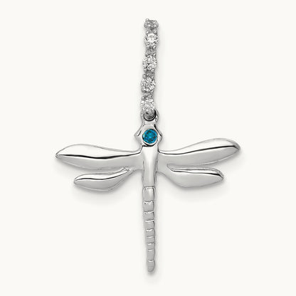Blue and White Diamond Dragonfly Pendant, 14K White Gold
