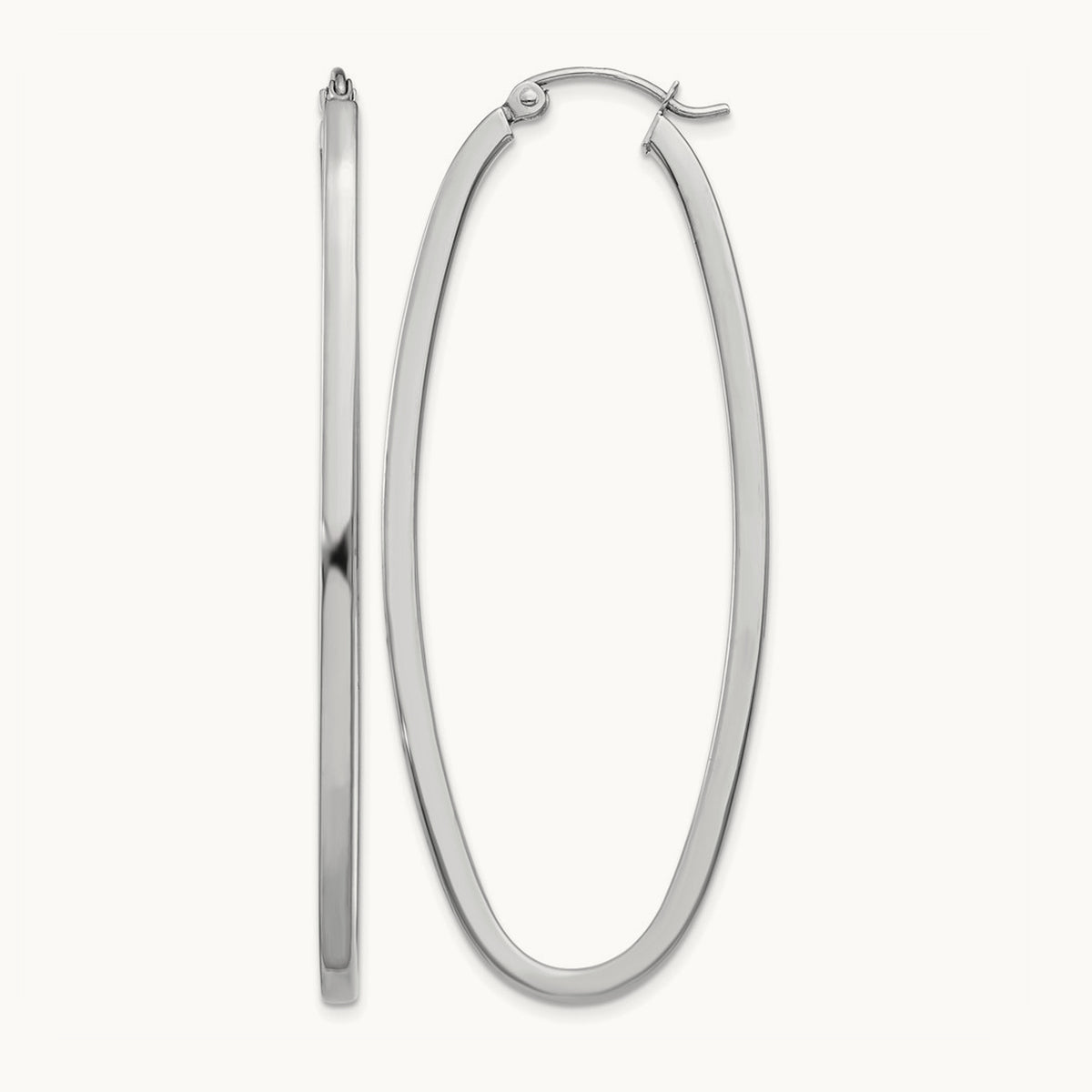 Large Oval Hoop Earrings, 14K White Gold