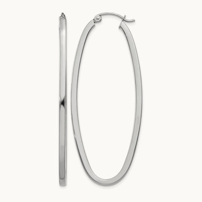 Large Oval Hoop Earrings, 14K White Gold