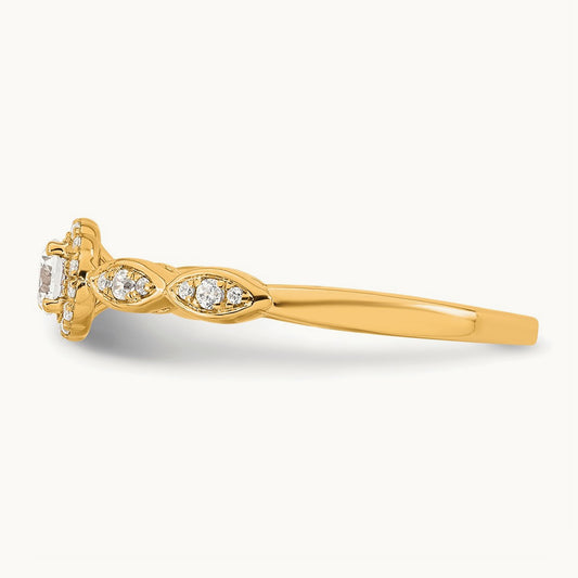 Polished Complete Diamond Round Halo Engagement Ring, 14K