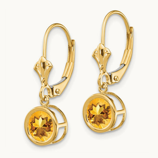 Citrine Leverback Earrings, 6mm, 14K