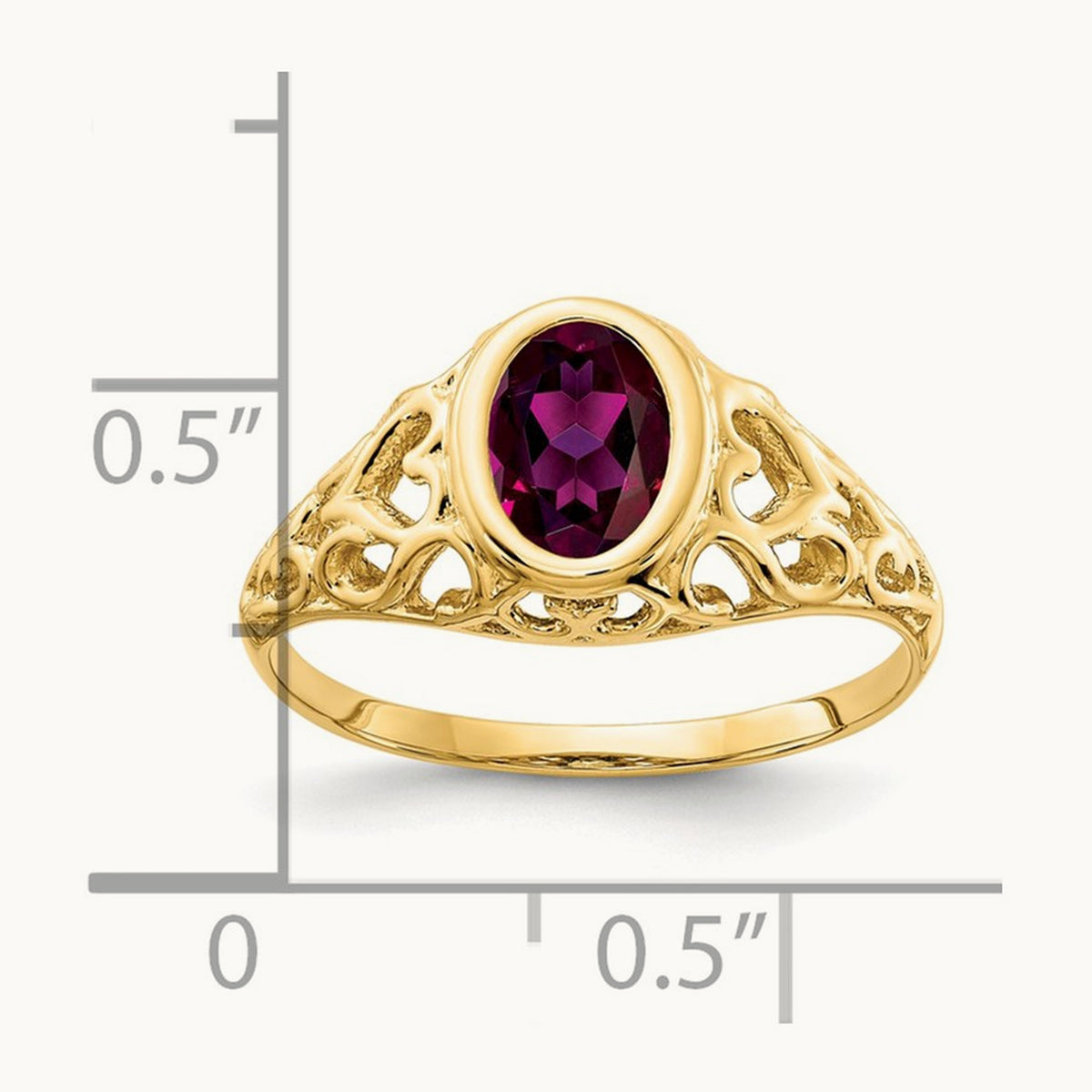 7x5mm Oval Rhodolite Garnet ring, 14K