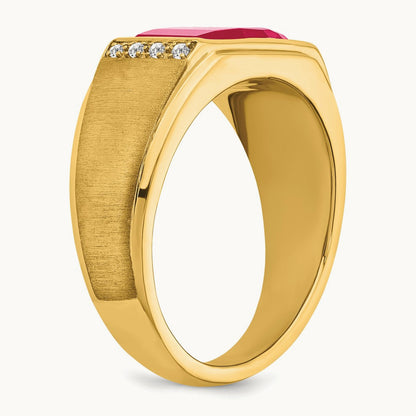 Created Ruby and Diamond Mens Ring, 14K