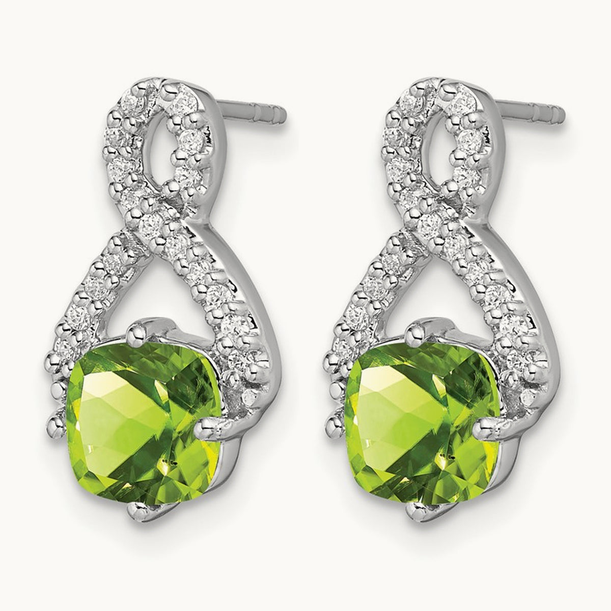 Peridot and Diamond Earrings, 14K White Gold