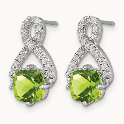 Peridot and Diamond Earrings, 14K White Gold