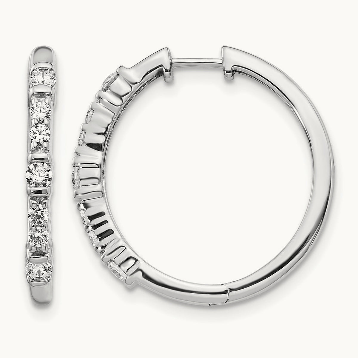 Diamond Hinged Hoop Earrings, 14K White Gold