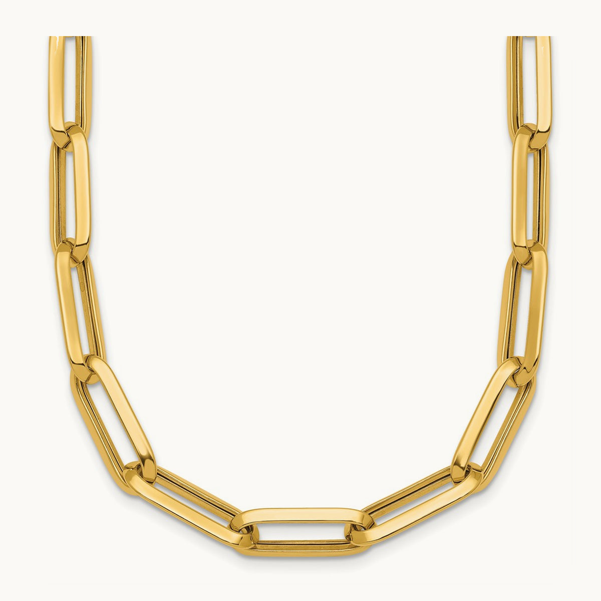 Polished Paperclip Link Chain Necklace, 7mm, 14K