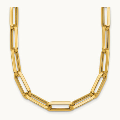 Polished Paperclip Link Chain Necklace, 7mm, 14K