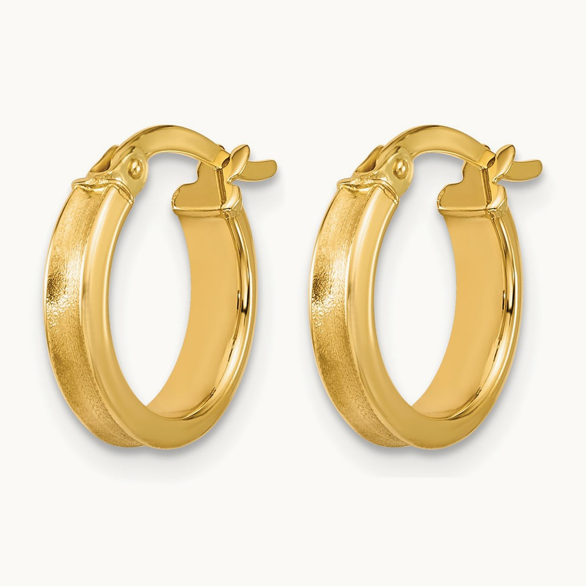 Polished and Satin Round Hoop Earrings, 14K — Leslie's