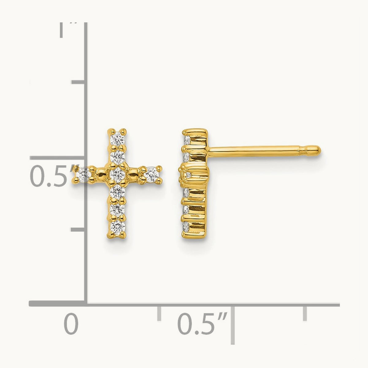 Polished Diamond Cross Post Earrings — 14K Yellow Gold, 9.6mm
