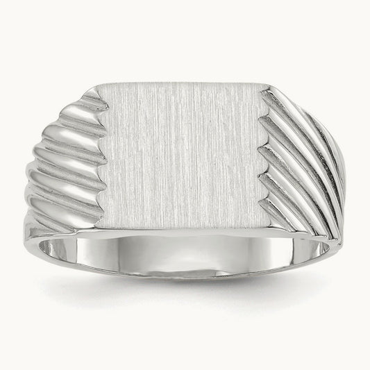 9.0x10. Closed Back Signet Ring, 0mm, 14K White Gold