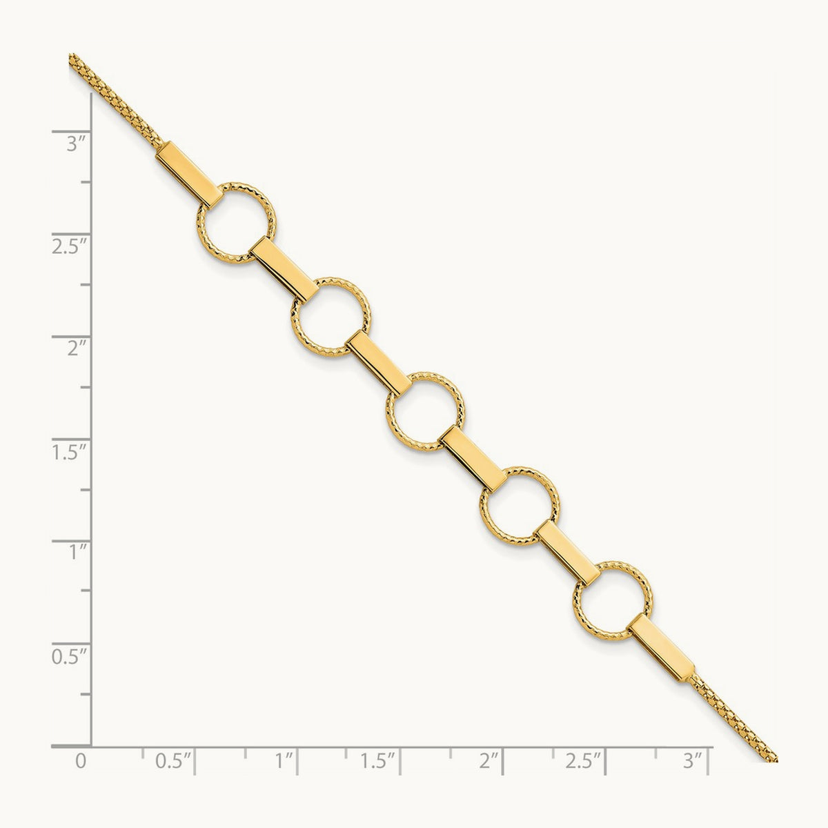Polished and Textured Circles and Bars Bracelet, 14K