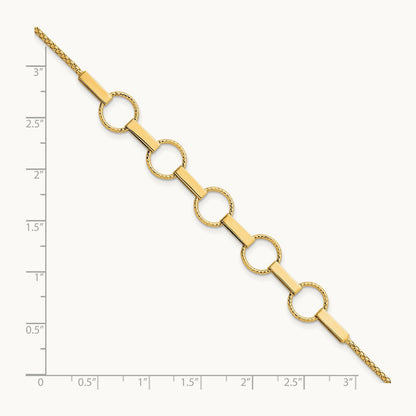 Polished and Textured Circles and Bars Bracelet, 14K