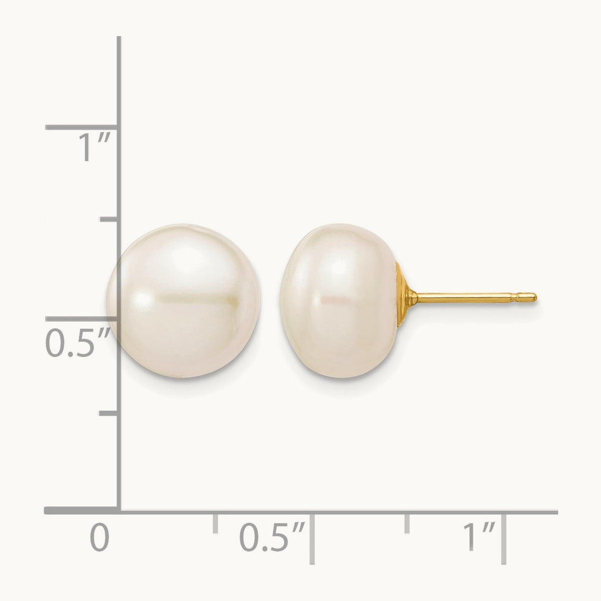 10- White Button Freshwater Cultured Pearl Stud Post Earrings, 11mm, 14K