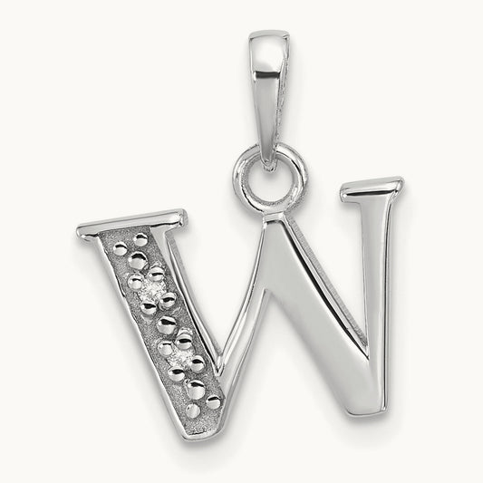 Diamond Letter W Initial Pendant, 14K White Gold