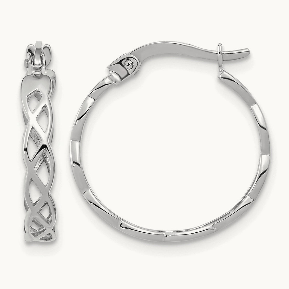 Polished Intertwined Filigree Hoop Earrings — 14K White Gold