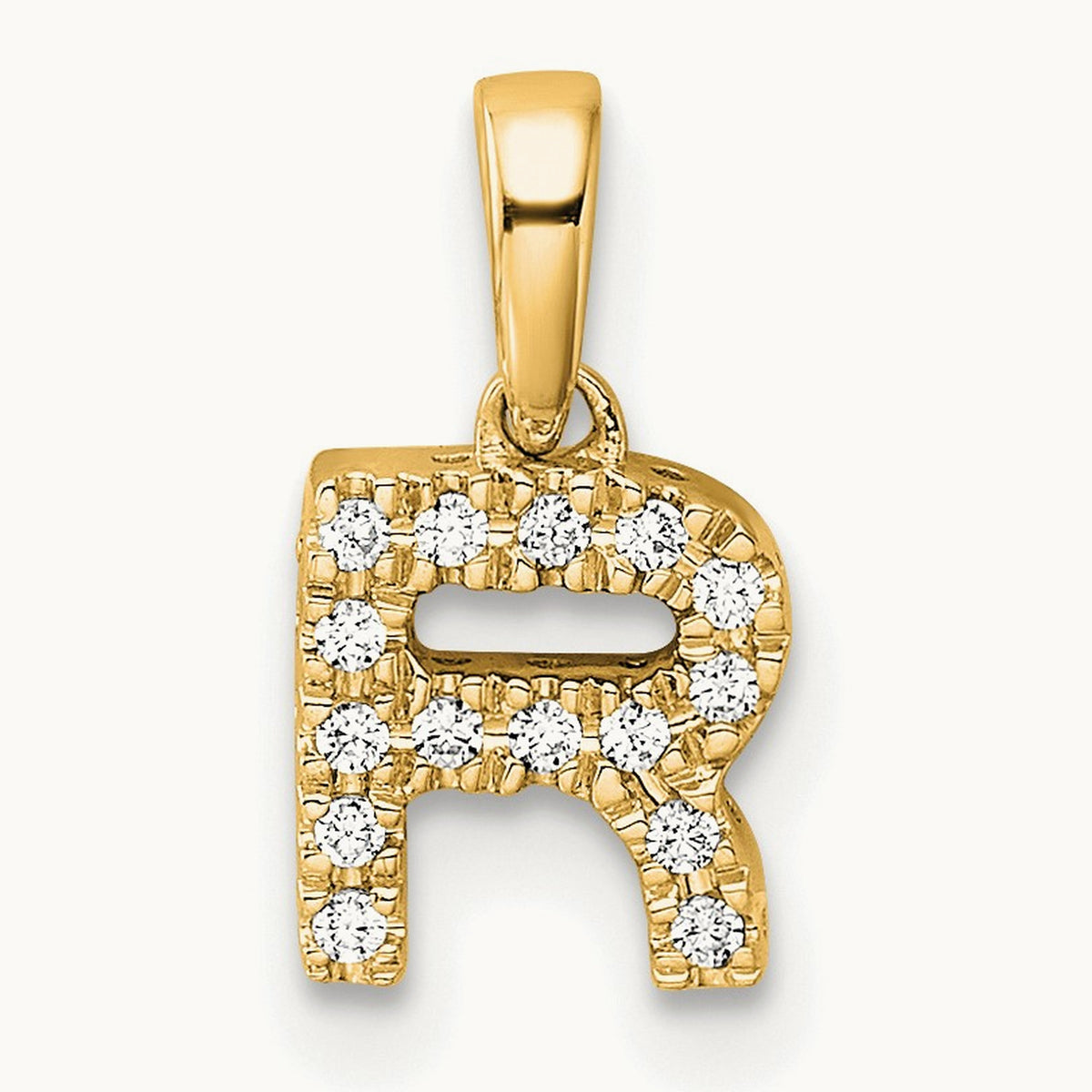 Diamond Initial with Bail Pendant — 14K Yellow Gold, R