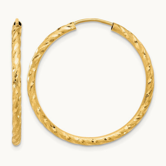 Polished and Satin D/C Endless Hoop Earrings, 2.00mm, 14K