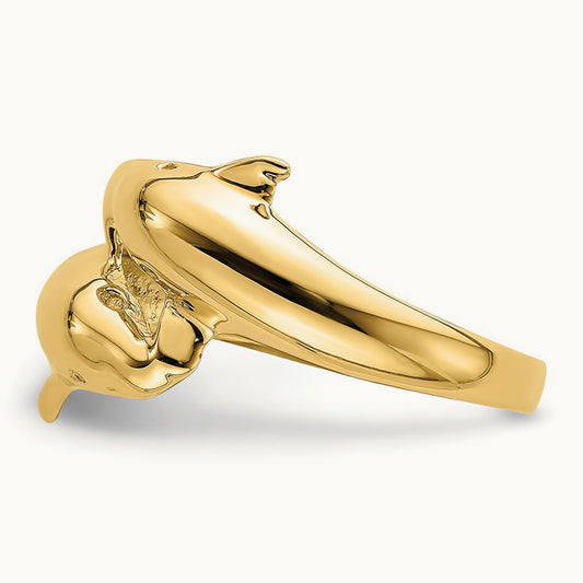 Polished Double Dolphin Ring, 14K